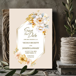 White Gold Floral Geometric Wedding Save the Date