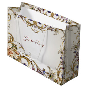 White Gold Floral Geschenktasche Große Geschenktüte