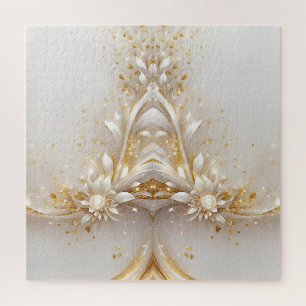 White Gold Floral Jigsaw Puzzle