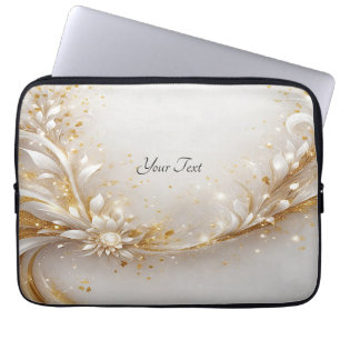 White Gold Floral Laptop Sleeve