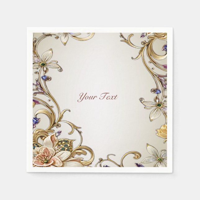 White Gold Floral Napkins Serviette (Vorderseite)