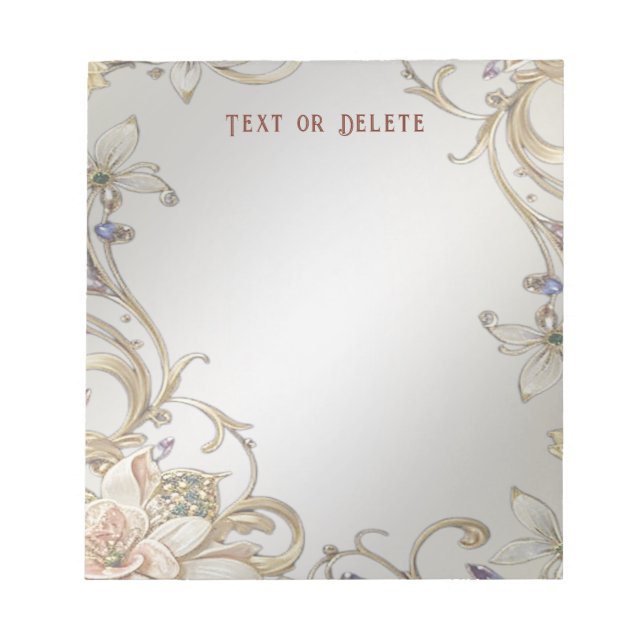 White Gold Floral Notepad Notizblock (Vorderseite)