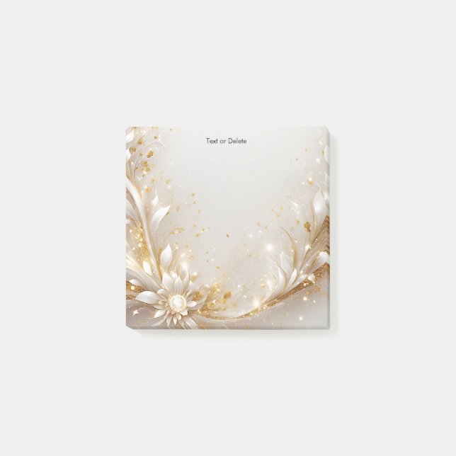 White Gold Floral Post It Notes Post-it Klebezettel (Vorderseite)