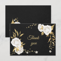 White gold floral schwarz Danke Karte