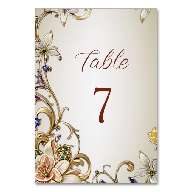 White Gold Floral Tischnummer (Vorderseite)
