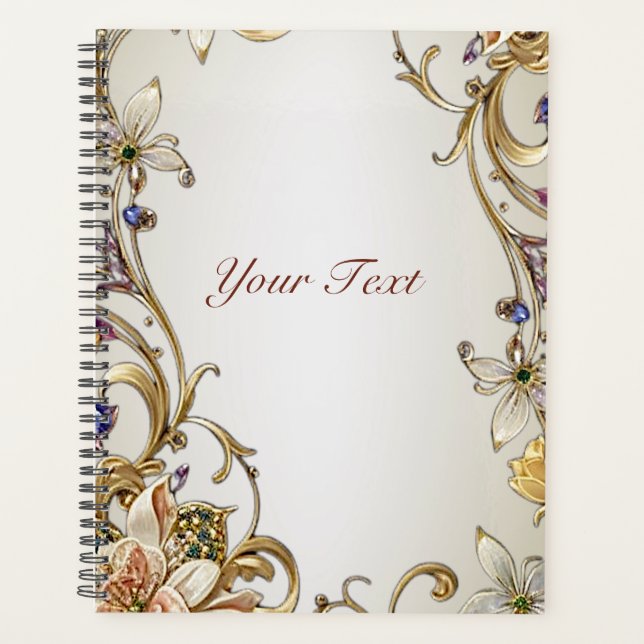 White Gold Floral Wedding Planner Planer (Vorderseite)