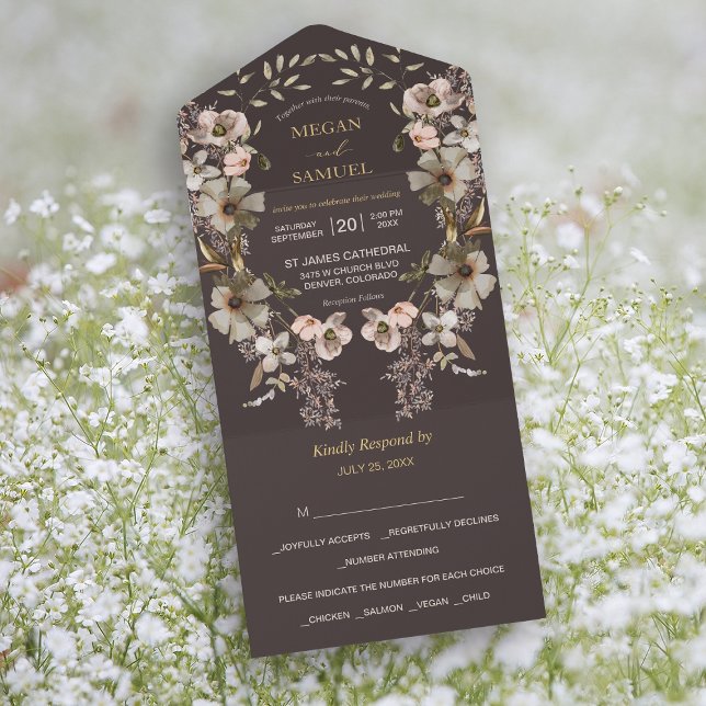 White Gold Floral Wreath Foto Template Hochzeit All In One Einladung (Von Creator hochgeladen)