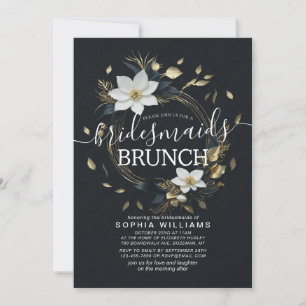 White Gold Floral Wreath Wedding Bridesmaid Brunch Einladung
