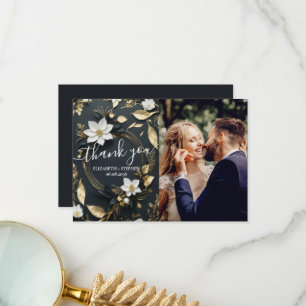 White Gold Floral Wreath Wedding Foto Vielen Dank Dankeskarte