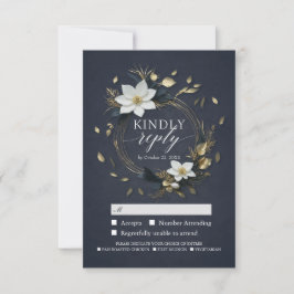 White Gold Floral Wreath Wedding RSVP Kindly Antwo Karte