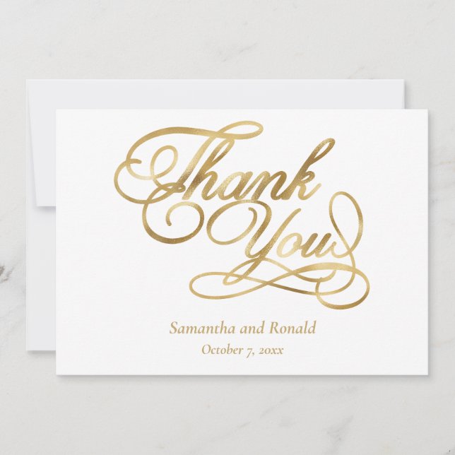 White Gold Foil Calligraphy Formal Thank You Card Dankeskarte (Vorderseite)