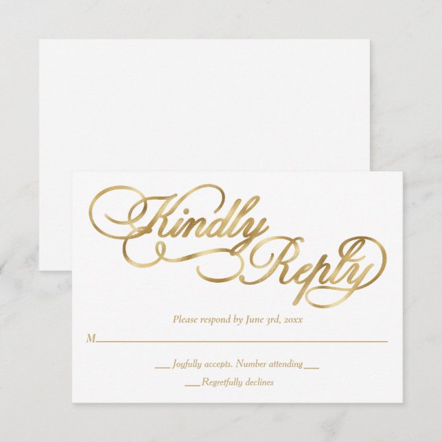 White & Gold Foil Calligraphy Formal Wedding RSVP Karte (Vorne/Hinten)