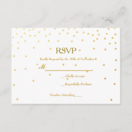 White & Gold Foil Confetti Dots Wedding RSVP Card Karte