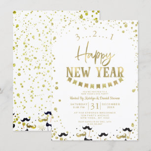White & Gold Foil Confetti Silvester Party Einladung