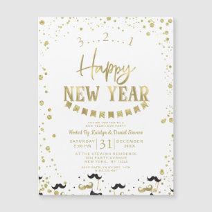 White & Gold Foil Confetti Silvester Party Magnetkarte