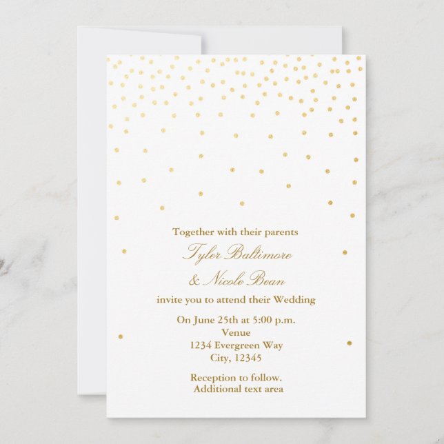 White & Gold Foil Dots Moderne Hochzeitseinladung Einladung (Vorderseite)