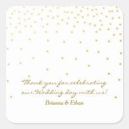 White & Gold Foil Dots Moderne Hochzeitskleber Quadratischer Aufkleber