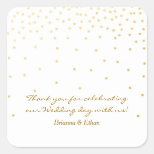 White & Gold Foil Dots Moderne Hochzeitskleber Quadratischer Aufkleber