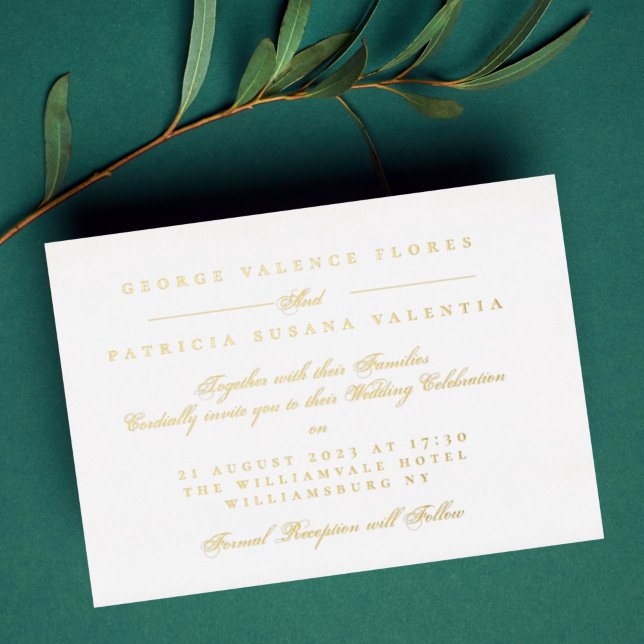 White Gold Foil Formal Calligraphy Elegante Weddin Folieneinladung (Von Creator hochgeladen)