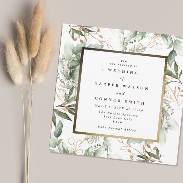 White Gold Foil Rahmen | Boho Botanischer Eukalypt Einladung (Von Creator hochgeladen)