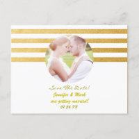 White & Gold Foil Streifen Rett Date FOTO Postkart
