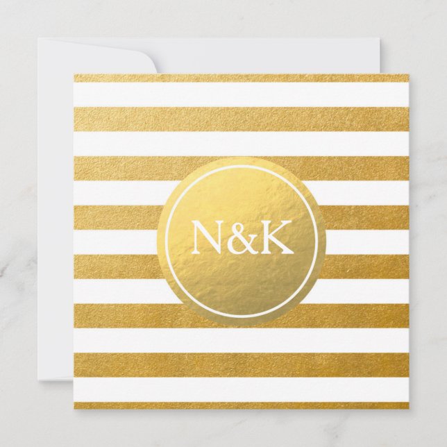 White & Gold Foil Stripe Hochzeitseinladung Einladung (Vorderseite)