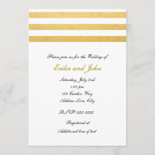 White & Gold Foil Striped Chic Hochzeitseinladung Einladung