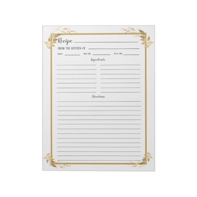 White Gold Foliage Rezept Binder Notepad Notizblock (Rotiert)