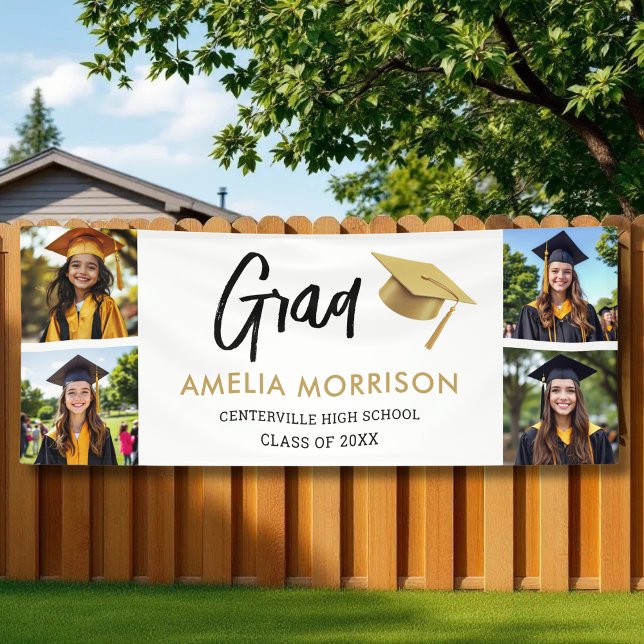White Gold Foto Collage Graduate Abschluss Banner (Von Creator hochgeladen)