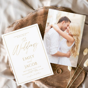 White Gold Foto Picture Wedding Modern Folieneinladung