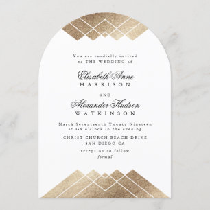 White Gold Gatsby Deko Calligraphy Arch Wedding Einladung