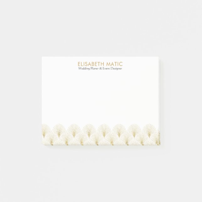 White & Gold Geometric Art-Deko-Muster Post-it Klebezettel (Vorderseite)