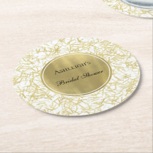 White Gold Glam Confetti Brautparty Runder Pappuntersetzer