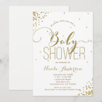 White & Gold Glam Glitzer Corners BABY SHOWER