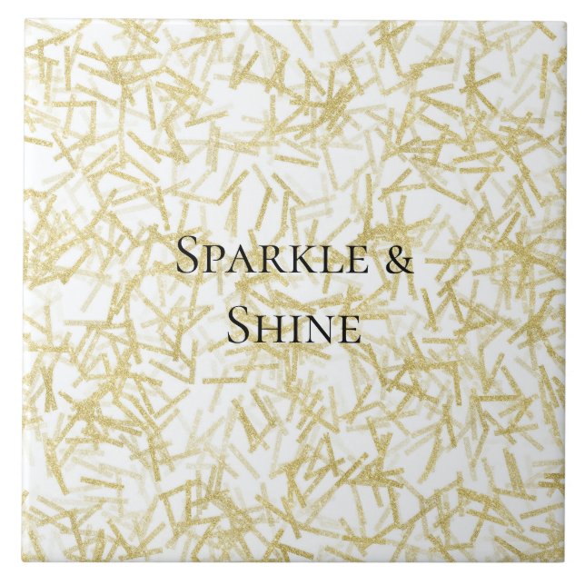 White Gold Glam Glitzy Sparkle Christmas Fliese (Vorderseite)