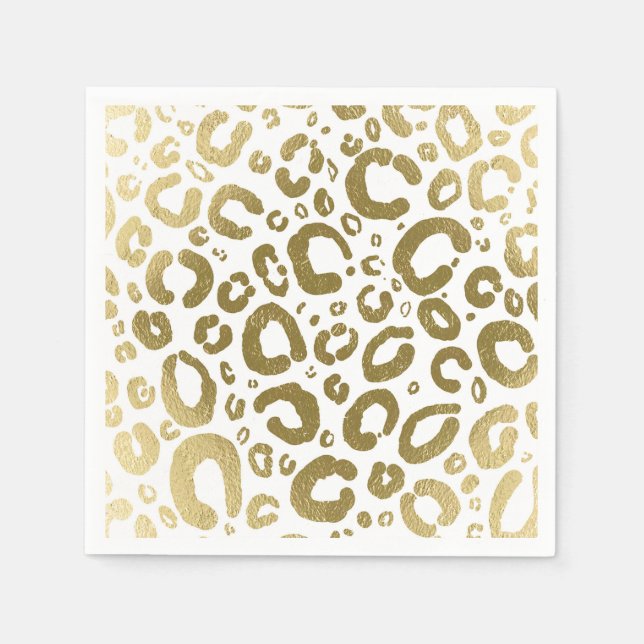 White & Gold Glam Leopard Print Party Serviette (Vorderseite)