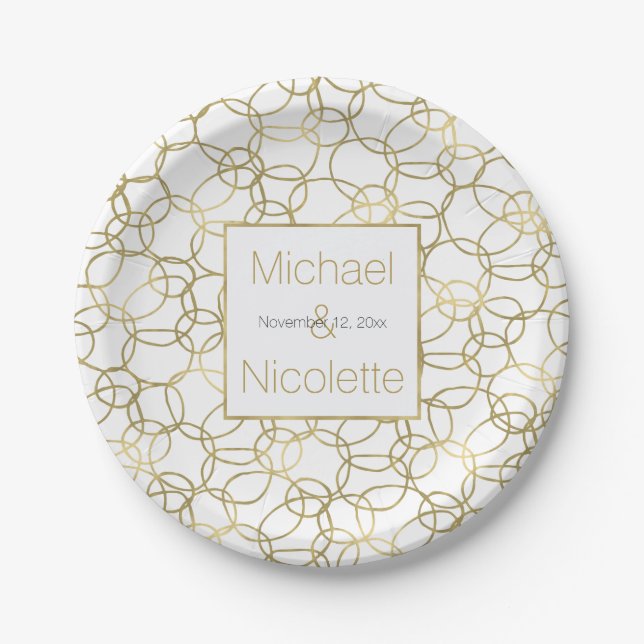 White Gold Glam Stilvolle Circles Wedding Pappteller (Vorderseite)