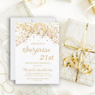 White Gold Glitter Überraschung zum 21. Geburtstag Einladung