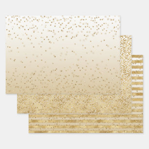 White Gold Glitz Sparkle Streifen Leopard Geschenkpapier Set
