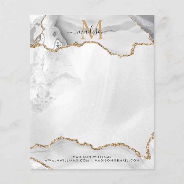 White Gold Glitzer Agate Girly Monogram Stationer (Vorderseite)