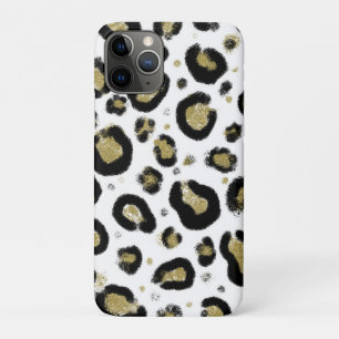 White Gold Glitzer & Black Leopard Cheetah Print Case-Mate iPhone Hülle