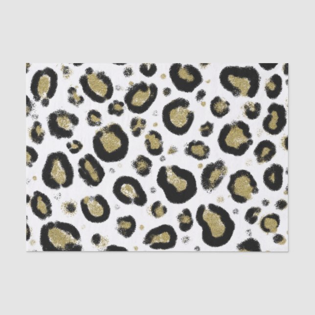 White Gold Glitzer & Black Leopard Cheetah Print Seidenpapier (Vorderseite)