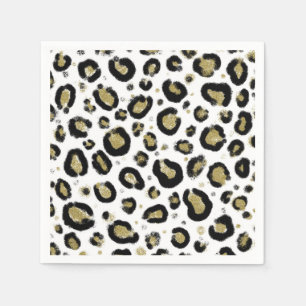 White Gold Glitzer & Black Leopard Cheetah Print Serviette