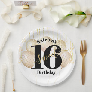 White Gold Glitzer Bold Sweet 16 Birthday Balloons Pappteller