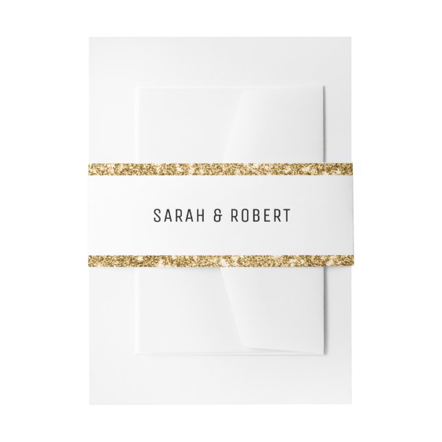 White & Gold Glitzer Border Wedding Einladungsbanderole (Vorderseite Beispiel)