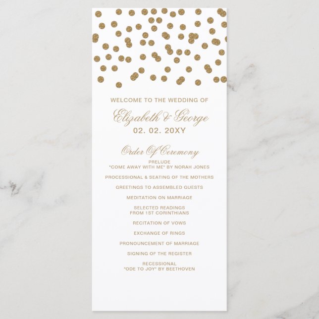 White Gold Glitzer Confetti Hochzeit Programm (Vorderseite)
