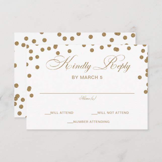 White Gold Glitzer Confetti Hochzeit RSVP Karte (Vorne/Hinten)