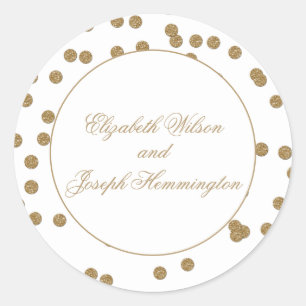 White Gold Glitzer Confetti Hochzeit Runder Aufkleber
