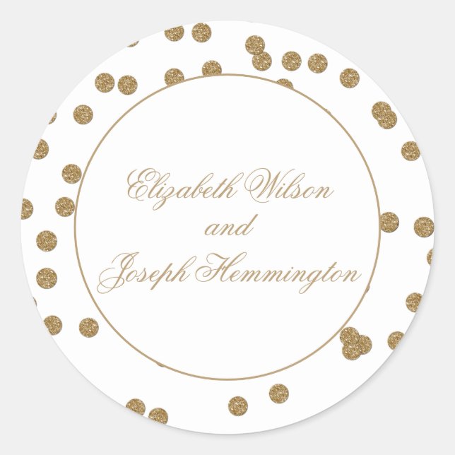 White Gold Glitzer Confetti Hochzeit Runder Aufkleber (Vorderseite)
