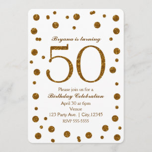 White & Gold Glitzer Dots 50. 50 Geburtstagsparty Einladung